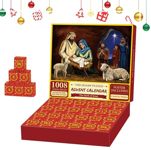 Adventskalender 2023 Puzzle 1008 Teile, 24 Tage Countdown, Geschenk für Erwachsene & Kinder, Countdown bis Weihnachten Heimdekoration Geschenke für Mama Papa Teenager Mädchen Jungen (C)
