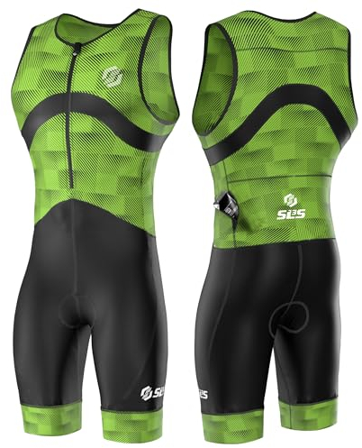 SLS3 Triathlon-Anzüge für Herren – Premium FX Tri-Anzug für Herren, Triathlon-Anzug – ärmelloser Triathlon-Anzug für Herren, große Gesäßtasche (Grüner Farbverlauf, Large)