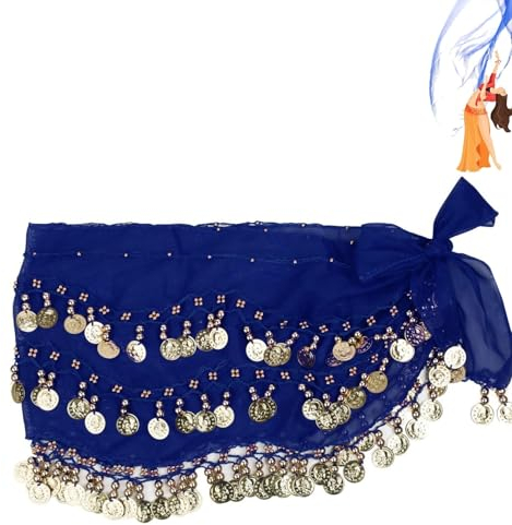 Damen Bauchtanz Gürtel,Chiffon Hüfttuch Bauchtanz Münztuch, Bauchtanz Kostüm Hüfttuch Rock,Gürtel Orientalischer Tanz Damen, Belly Dance Seide Schal Pailletten(Blau)