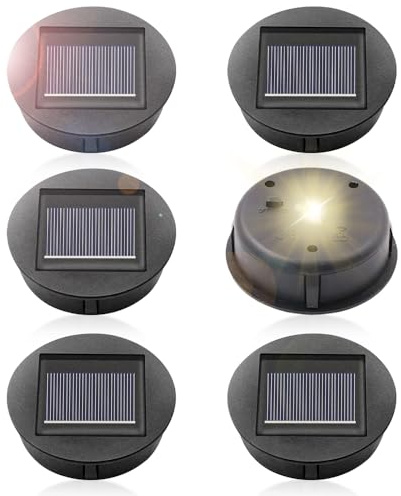 Aoreun 6 Stück Solarleuchten Ersatzteile, 8cm Solarleuchten Ersatz Top mit LED Leuchtmitteln, Wasserdicht Solar Ersatzdeckel Solarleuchte, Solarpanel Ersatzteil für Solarlaterne Garten Auße DIY