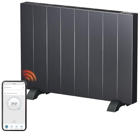 EMKE Calefacción eléctrica, convector eléctrico montado en pared o dispositivo de pie, radiador eléctrico APP función WiFi | pantalla LCD | temporizador programable | antracita | 1500 W