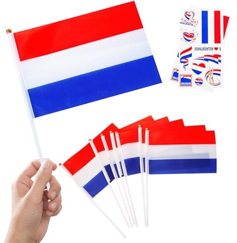 10pcs Small Netherlands Flags on Sticks & 2pcs Temporary Tattoos, Mini Netherlands Hand Held Flags on Sticks for Football Games Sports Events Celebration Party Decorations