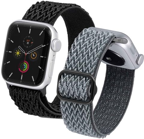 Anbeer 2 Pack Nylon Elastico Solo Loop Cinturino, Compatibile con Apple Watch Series 1-9, SE, Ultra 38/40/41/42/44/45/49mm, Cinturino di ricambio regolabile per Donna Uomo