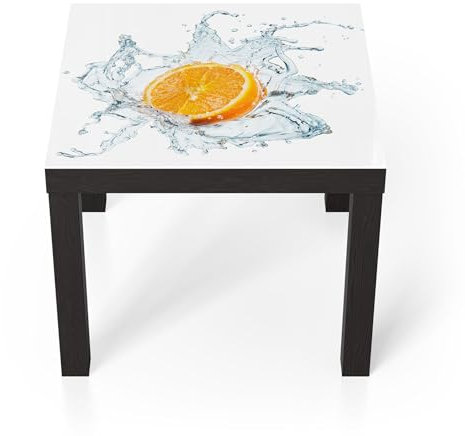DEQORI Glastisch | schwarz klein 55x55 cm | Motiv Spritzige Orange | ausgefallener Beistelltisch aus Glas | Hochglanz Couchtisch fürs Wohnzimmer | moderner Couch Tisch mit Design