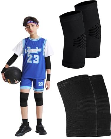 JEXOWIQ Ginocchiere - 2 paio di ginocchiere per bambini, traspiranti, elastiche, morbide, per bambini, ragazze, ragazzi, adolescenti, basket, pallavolo, sport (Ginocchiere + gomitiere)