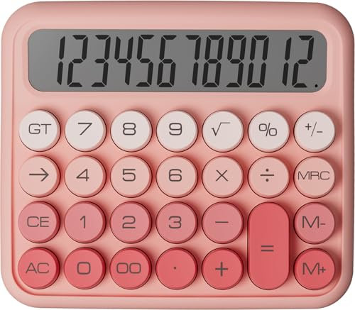 Calcolatrice Kukajoy, 12 cifre, Set di 7 colori (Rosa)