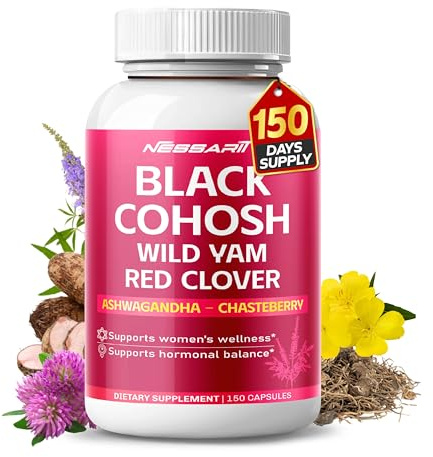 NESSARIT Black Cohosh 9,600mg* – Hormonal Balance Support with Wild Yam, Red Clover, Ashwagandha, Chasteberry & More – 150 Capsules