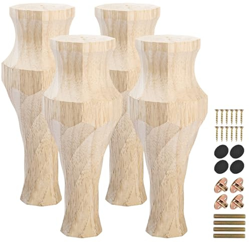 La Vane Pieds de meuble en bois massif 17 cm (4 pièces) – Non vernis et non fini, pieds de table DIY pour canapé, lit, armoire | Pieds en bois sculpté de remplacement