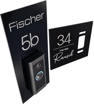 LazerlichtCraft | Klingelschild für Ring Video Doorbell Wired/Kabel | Schwarz, Anthrazit oder Grau | Hausnummer