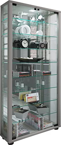 VCM Glasvitrine stehend | Vitrine Glas mit ESG-Sicherheitsglas | Maße ca. H. 115 x B. 59 x T. 18 cm | Standvitrine Glas | Modern und platzsparend | Glas Vitrinenschrank – Lumo Maxi Spiegel