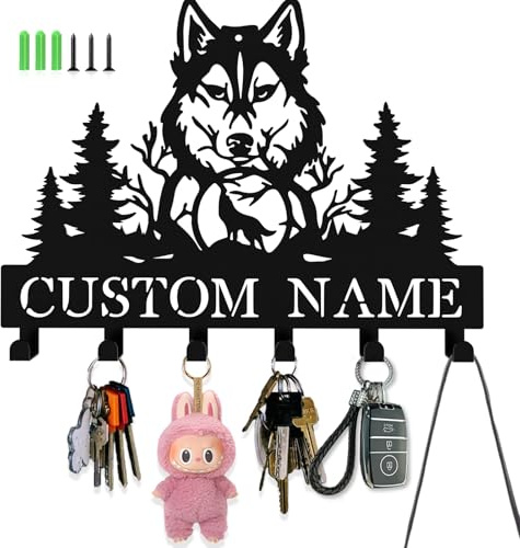 ShowMtheM Personalisierte Schlüsselhaken für die Wand, kundenspezifischer Name Mighty Wolf Schlüsselhalter Wandmontiert, modischer Kleiderhaken, Metallschlüsselhalter mit Haken, Schlüsselbrett