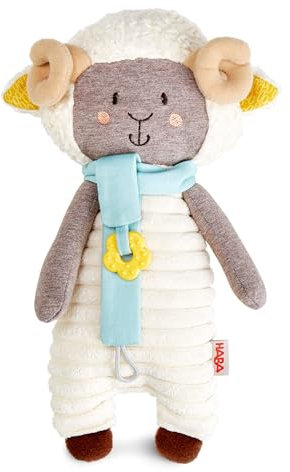 HABA Schnullertier Widder Wollbert – Schnuller & Co. sicher befestigen mit abnehmbarem Schnullerband – Kuschelweiches Baby-Geschenk zur Geburt – 2011912001