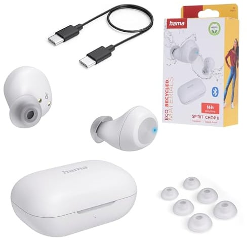 Hama Bluetooth Kopfhörer In Ear (3 Equalizer Modi, TWS Kopfhörer mit Mikrofon, Bluetooth Headset mit Touch Control, Sprachsteuerung, Passive Geräuschunterdrückung, spritzwassergeschützt) weiß