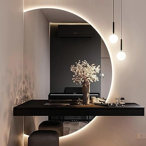 lirrebol Specchio da bagno moderno a mezzaluna retroilluminato, 3 opzioni di luce colorata, controllo touch, ideale per bagno e arredamento per la casa