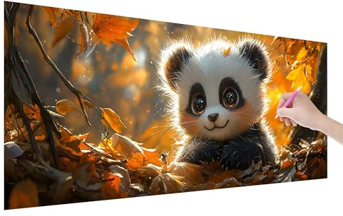 Peinture Diamant Adulte, 5D Bricolage Panda Diamond Painting Kit Complet pour Adulte Débutant, Kit Diamond Painting Automne, Strass Point de Croix Peinture Diamant pour Décoration Murale 200x80cm G-58