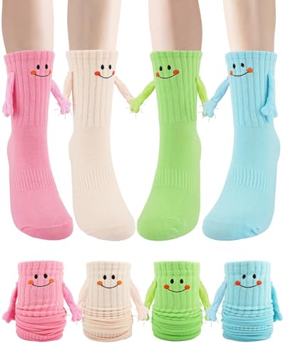 Yawlsow 2/4 Paar Lustige Magnetische Socken Händchen Halten Geschenke Beste Freundin 3D Puppe Socken