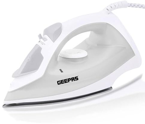 GEEPAS Steam Iron | Clothes Dry & Steam Press | 40s Fast Heat-Up, Vertical Steaming | Nonstick Soleplate & Adjustable Temperature for Ironed Clothes | 210ml Water Tank | 2 Year Warranty 1300W White