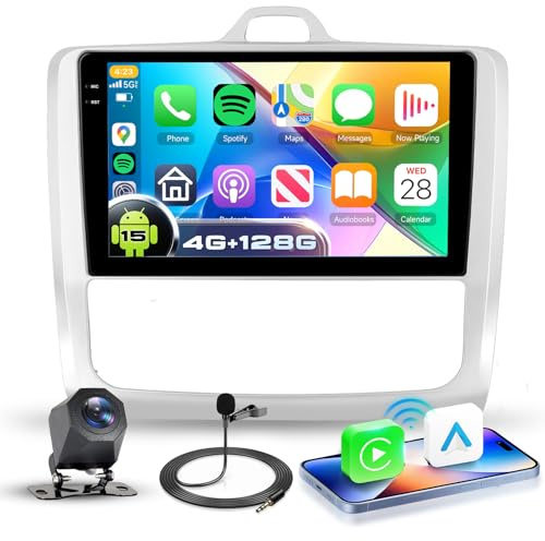 VECHTEL 4G+128G Android 15 Radio de Coche para Ford Focus Mk2 II 2 2004-2011, 9 Pulgadas Incell HD de Pantalla Táctil con Carplay Android Auto Inalámbrico GPS Wi-Fi USB Bluetooth FM RDS Cámara Trasera