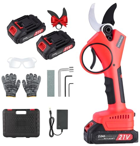 Forbici Potatura a Batteria 40 mm, Forbici Potatura Elettriche con 2x2000 mAh Batterie, Motore Brushless, Forbici Senza Fili per Giardino, Ulivi, Viti, Alberi da Frutto