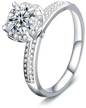 Daesar Eheringe Platin 950 Damen Einzeln, Frauen Ring Blume mit Diamant 1ct Ringe Verlobung und Hochzeit Gr.61 (19.4)