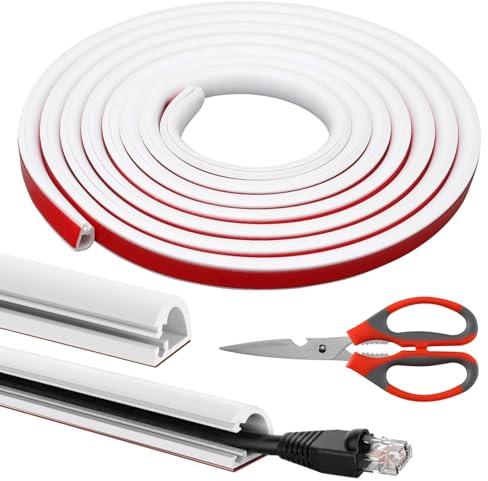 LOMUG Kabelkanal Selbstklebend Boden Kabelbrücke, 6 Meter Fussboden Kabelkanal Flexibler PVC Bodenkabelschutz Selbstklebend Halbrunde Kabelabdeckung zum Haushalt, Büro, Konzert, Kabel Verstecken, Weiß