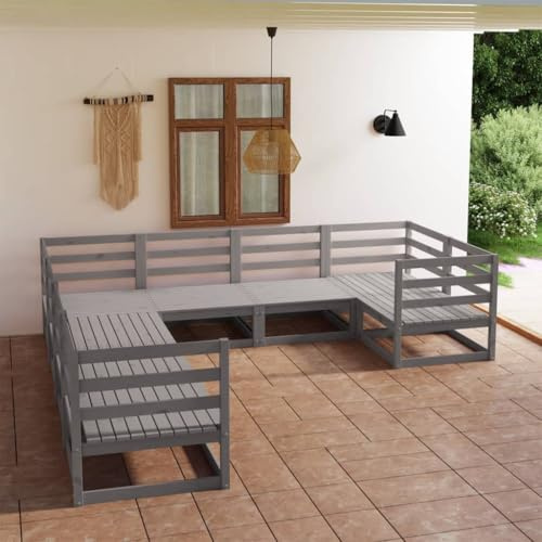 QJBSAVVA Garten-Lounge-Set 8-TLG. Kiefer massiv 70x70x67 cm grau, modular & platzsparend, Robustes Holz für Balkon, Terrasse und Garten, gartenmöbel Set mit sitzgruppe Outdoor