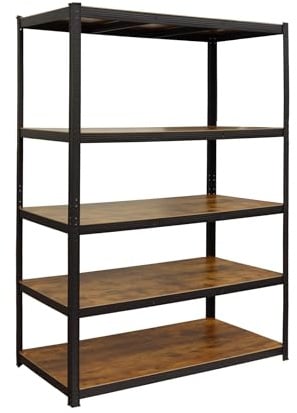 Relaxdays Étagère Lourde en Acier & MDF 500 kg, 5 Niveaux, Aspect Bois, 50x120x200 cm, Noir/Marron