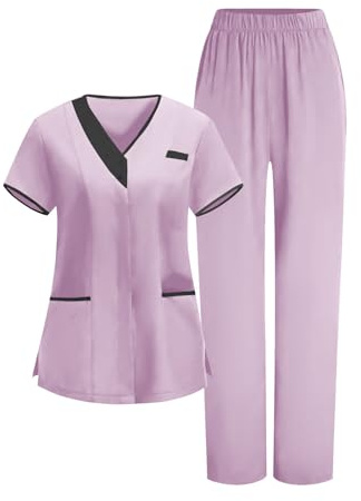Uniformi da donna Set di tuniche da infermiera sanitaria a maniche corte con pantaloni elastici in vita con bottoni spacco laterale tunica di bellezza con 5 tasche casual sciolto clinica assistente