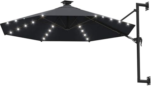 Gecheer Parasol mural avec LED 300 cm anthracite, parasol de jardin balcon parasol de marché pour café de plage terrasse privée Event-Location312524