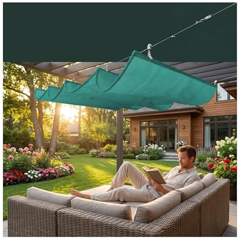 Vela Parasole A Onda Retrattile Scorrevole,Copertura Pergola A Baldacchino, Tenda Ombra con Ferramenta Patio Esterno Personalizzabile，per spazi esterni(W0.8*L3m/W2.62*L9.84ft)