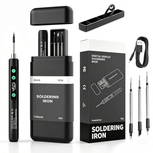 Soldador Estaño, Soldador Estaño Inalambrico con 3 Puntas de Soldadura, Temperatura Ajustable de 180℃-450℃, Soldering Iron USB-C con Pantalla LED para Reparación de Electrónica, Proyectos de Bricolaje