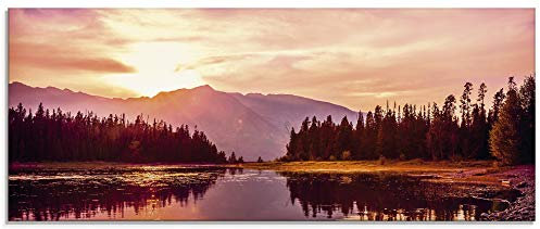 ARTland Wanddeko Glasbilder Wandbild Glas Bild einteilig 125x50 cm Querformat Natur Landschaft Wald See USA Amerika Grand Teton Sonnenuntergang S5YA