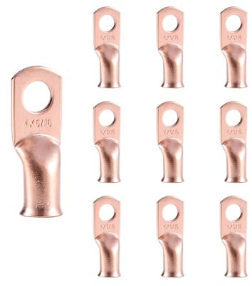 RIOCAN 10pcs 4 AWG-5/16”(M8) Ring Terminals Lugs 4 Gauge Battery Cable Ends Heavy Duty Copper Wire Lugs Battery Terminal Connectors