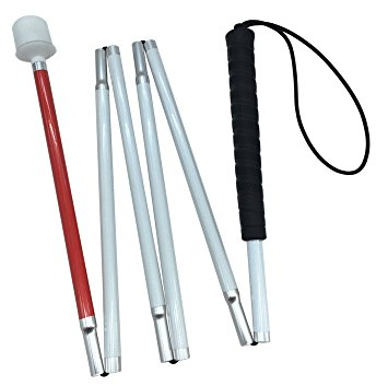 Aluminum Mobility Folding White Cane for Vision Impaired and Blind People (folds down 6 sections) (155cm (61inch), Black Handle)