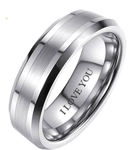 BestToHave Mens Unisex Tungsten Carbide Wedding Engagement Scratch Resistant 6mm Band Ring - Engraved with I love you