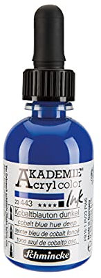 Schmincke - AKADEMIE Acryl color INK, Kobaltblauton dunkel, 50 ml, 23 443 024, flüssige Acryl color-Farbe, pigmentierte Acryltinte zum Malen, Schreiben, Airbrush