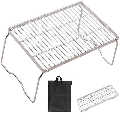 REDCAMP 43,2 cm großer, faltbarer Lagerfeuer-Grill, 304 Edelstahl, robust, tragbar, Camping-Grill mit Tragetasche für Outdoor-Kochen, Rucksackreisen, Wandern, Picknicks, Grillen