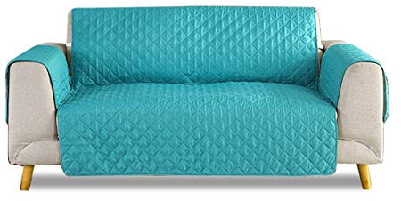 VanderHome Sofabezug wasserdichte Sofaüberwurf Antirutsch Sofahusse Schmutzresistent Gesteppte Sofaschoner für Wohnzimmer Hunde Haustiere (Türkis, 2 Sitzer)