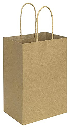 100 Pack 5.25x3.25x8 inch Brown Small Paper Bags with Handles Bulk, bagmad Gift Paper Bags, Kraft Party Favors Grocery Retail Shopping Bags, Craft Bags Cub Sacks Plain