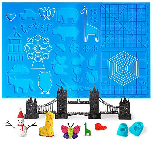 3D stift Vorlage,DOLYUU 3D Druckstift Vorlage,3D Stifte Matte,große Matte (40,5 x 27,1cm) mit Tiermuster hilfreich für Anfänger und 3D-Stiftkünstler,mit 2 Finger Stall.