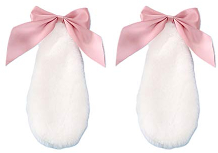 Chenpaif Haarspangen, Kawaii Frauen Mädchen Haarspange Nette Kaninchen Hase Plüsch Lop Ohren Haarnadel Bonbon Farbe Band Bowknot Lolita Cosplay Haarschmuck Weiße Kaninchen Ohren Lotuswurzel Mehl Bogen
