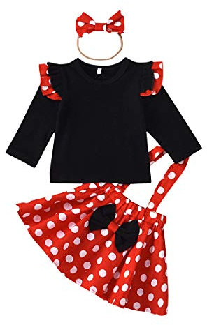 Verve Jelly Toddler Neonate Polka Dots Gonna complessiva Abito da principessa 3 pezzi Manica lunga con volant Top Fascia per abiti autunnali Set