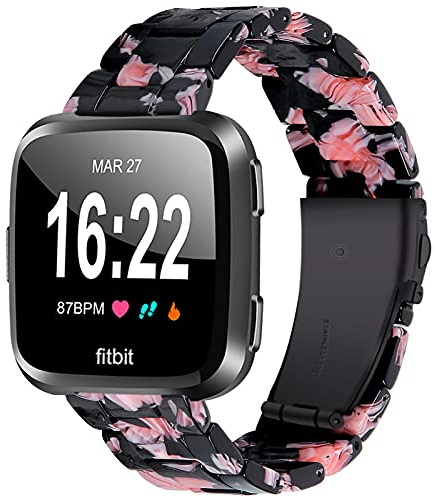 Miimall Kompatibel mit Fitbit Versa/Versa 2/Versa Lite/SE Armband Harz, Leichtes Resin Ersatzband mit Edelstahlschnalle Uhrenarmband für Fitbit Versa/Versa 2/Versa Lite/SE-Rose Flower