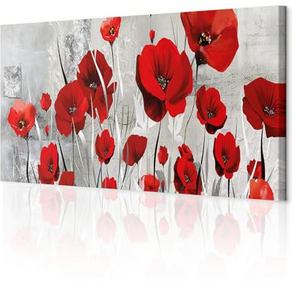 decomonkey Wandbilder Mohnblumen Abstrakt 120x40 cm 1 Teilig Leinwandbilder | Strukturleinwand, Holzkeilrahmen, Bild auf Leinwand, Kunstdruck, Wanddeko, Wohnzimmer, Wanddekoration, Blumen