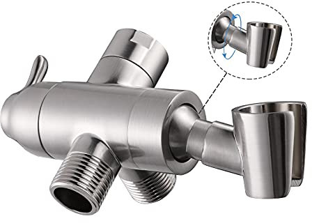 Deviatore per braccio doccia con supporto per doccia, valvola deviatrice per doccia in ottone G1/2, sistema doccia universale, ricambio per doccia portatile e soffione fisso, nichel spazzolato