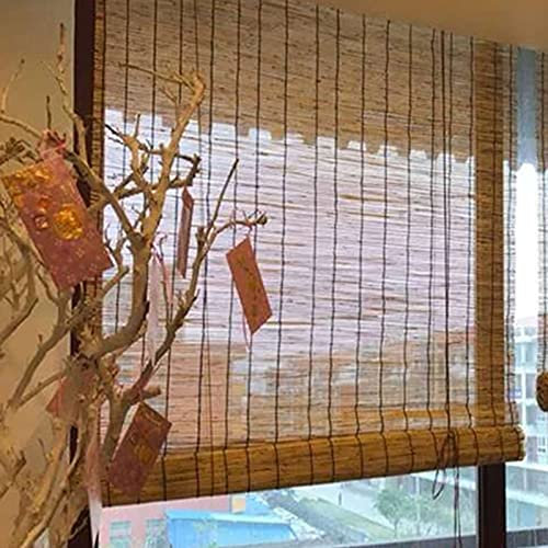Zhaomi Bambusmatte ?Sichtschutzmatte,Carbonisierung Natürlicher Schilfrollos,Retro-Bambusrollo,Vintage Decoration Bambus Rollo,Privatsphäre Schutz ?Rollläden mit Lifter (W100*H200cm/39 * 79?)