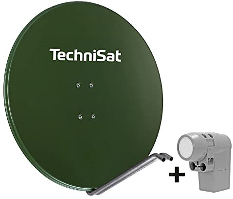 TechniSat SATMAN 850 Plus - Satellitenschüssel (85 cm Sat Spiegel mit Masthalterung und UNYSAT Universal-Quattro-LNB im Wetterschutz-Gehäuse, Multischalter wird benötigt) grün