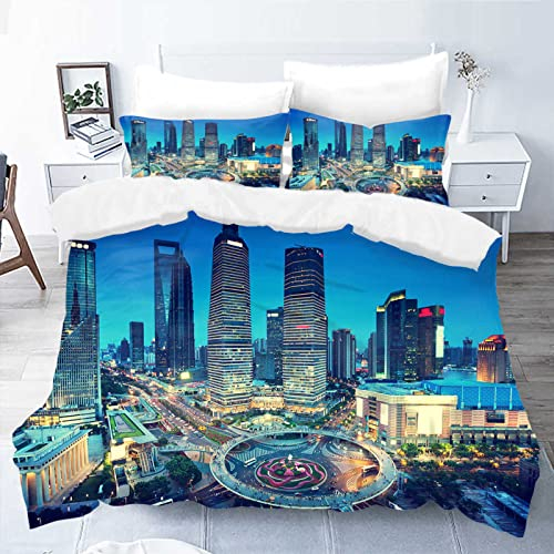 okoikfc Bettwäsche 135x200, 3D Nachtansicht der Stadt Dubai Weiche GebüRstet Mikrofaser Bettwäsche-Sets, Bettbezug + Kissenbezug 80x80 cm mit ReißVerschluss