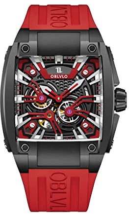 OBLVLO Men Super Luminous Automatic Watches Sport Luxury Watch Square Skeleton Mechanical Rubber Strap Watches GM