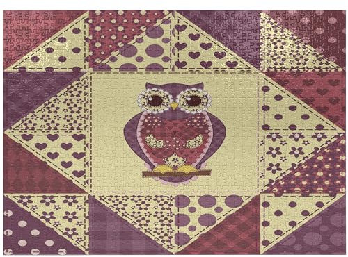 ABAKUHAUS Owl Jigsaw Puzzle, Vintage Inspired Owl Pattern Invisible to Prey Nocturnal Mimicking Predator, Heirloom-Quality Fun Activity for Family Durable Cardboard, 1000 pcs, Purple Pink Yellow